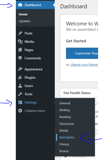 how to change the permalink structure in WordPress. from dashboard go to settings and click permalinks