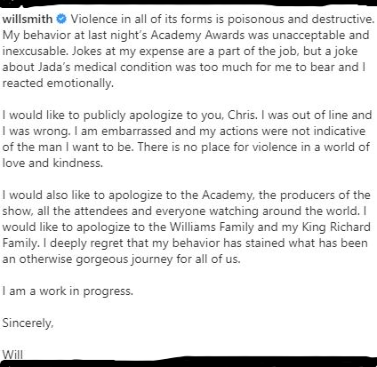 Will Smith apologized 2