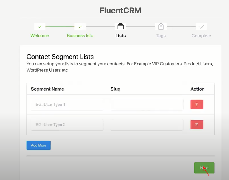 Contact segment lists