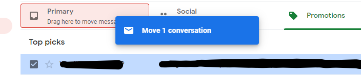 Gmail how to move email from promotions to primary