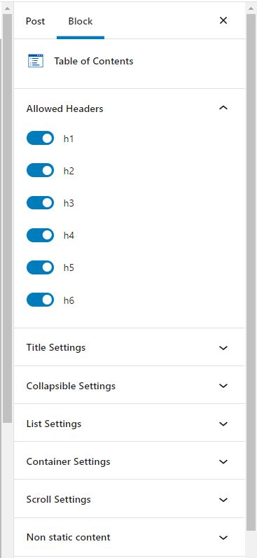 Table of contents features