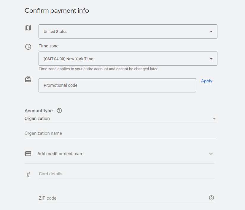 add and confirm payment information