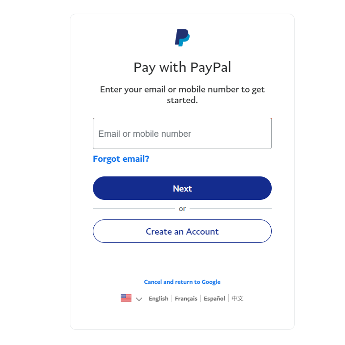 enter your paypal info