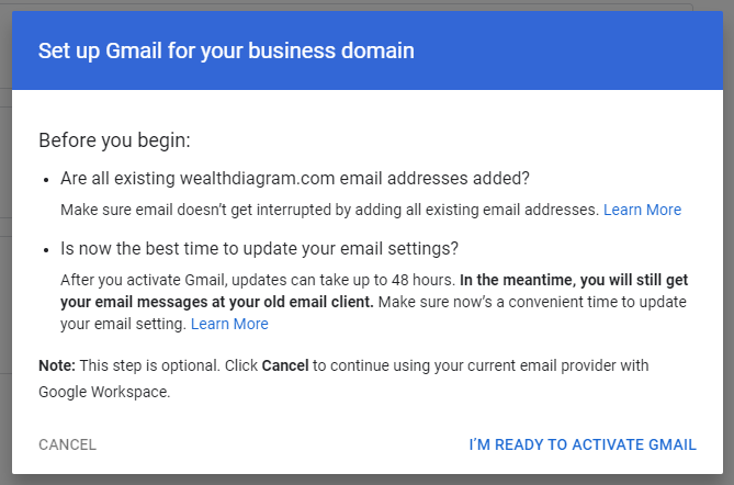 set up your gmail business domain