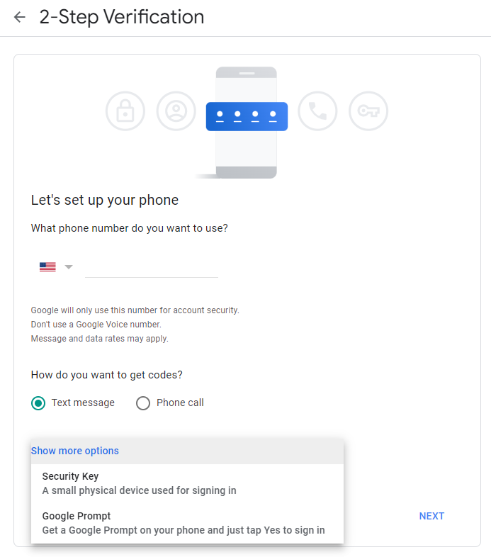 2 Step verification enter your phone