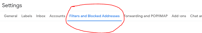 Click on Filters and Blocked Addresses