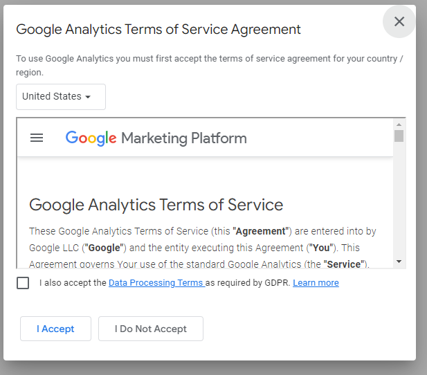 Google Analytics Terms of Service Agreement