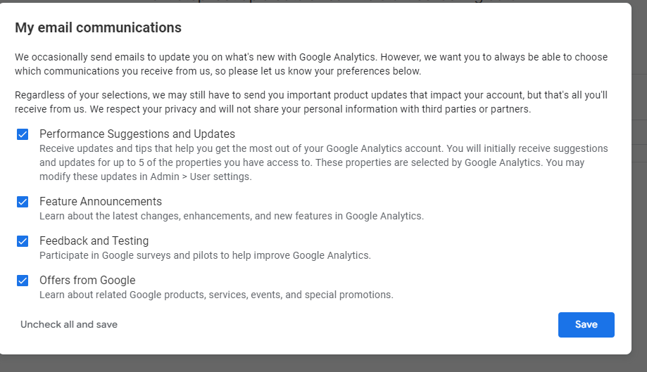 Google Analytics email communication