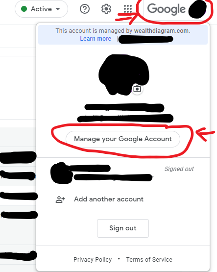 clcik on Manage your google account