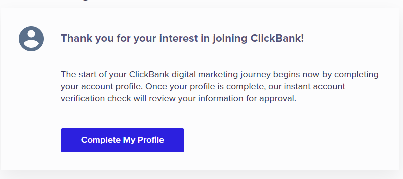 clickbank sign up complete my profile