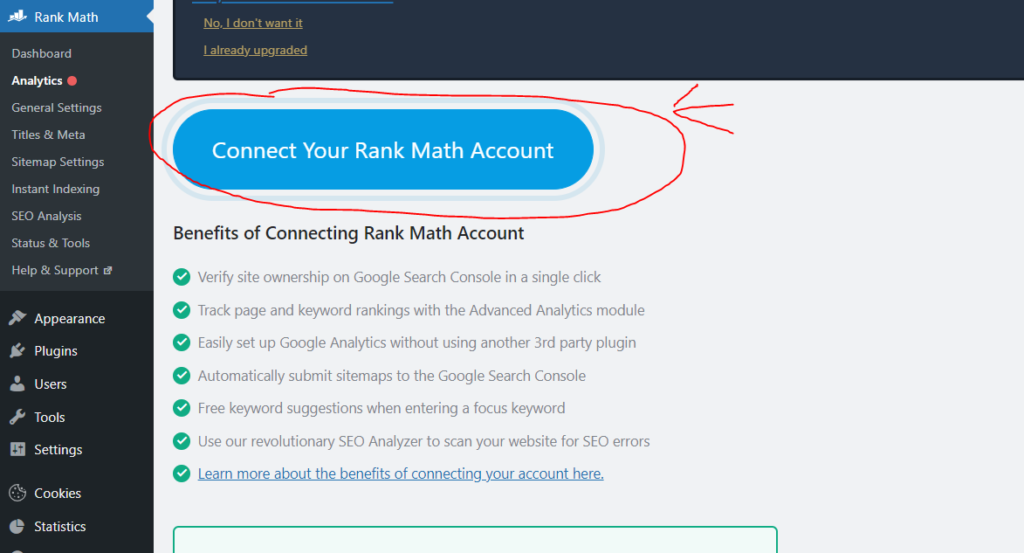 connet your rank math