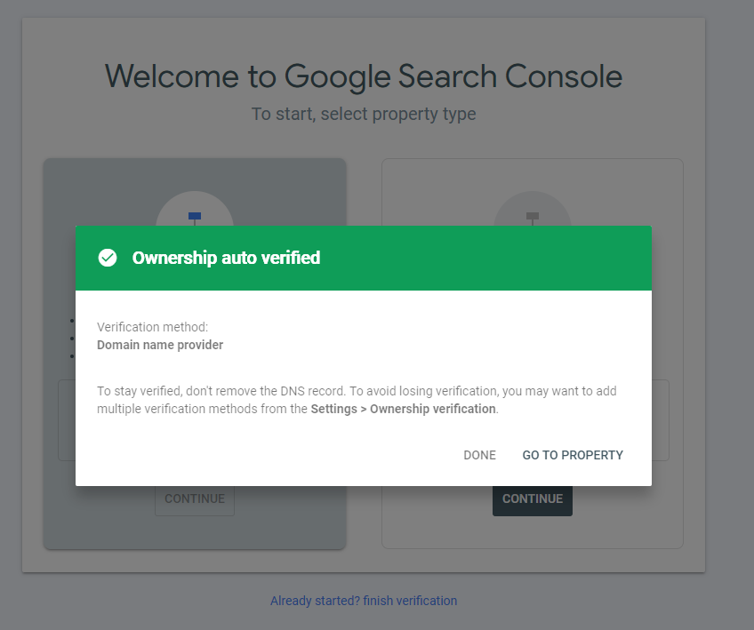 google search console verified