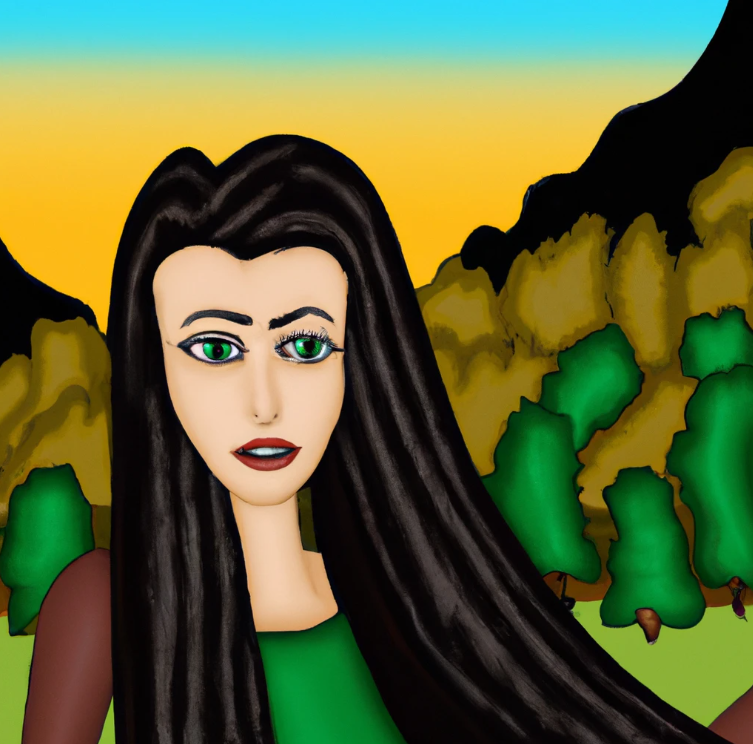 Affiliate Marketing Course Near Me. A cute cartoon woman. She has long hair and make up. she is in a scenery of nature.