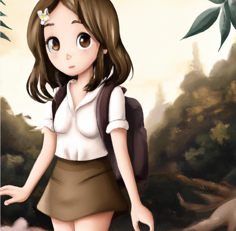 Affiliate marketing vs dropshipping. A high quality cute cartoon college student girl. She has long hair and make up. she is in a scenery of rainforest.