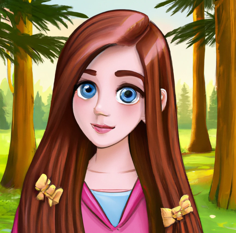 a cute cartoon college student girl is looking at you. She has long hair and make up and she is in beautiful forest. She is thinking why affiliate marketing is booming in 21st century