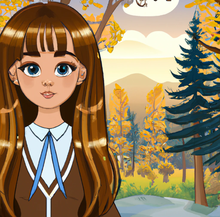 a cute cartoon college student girl is looking at you. She has long hair and make up and she is in beautiful forest. She is thinking why affiliate marketing is the future.