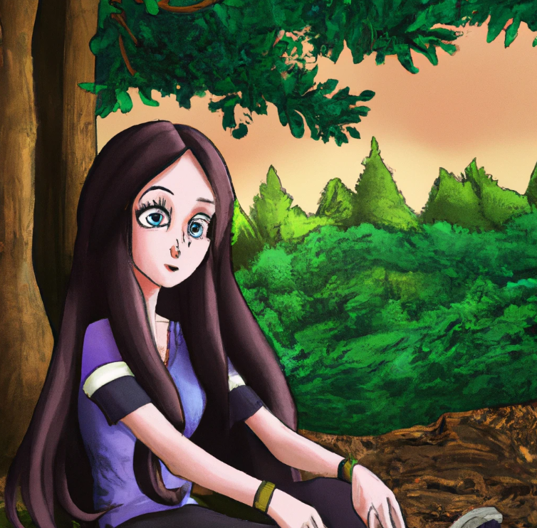 affiliate marketing is a waste of time. A high quality cute cartoon college student girl. She has long hair and make up. she is in a scenery of nature. She is sitting down.